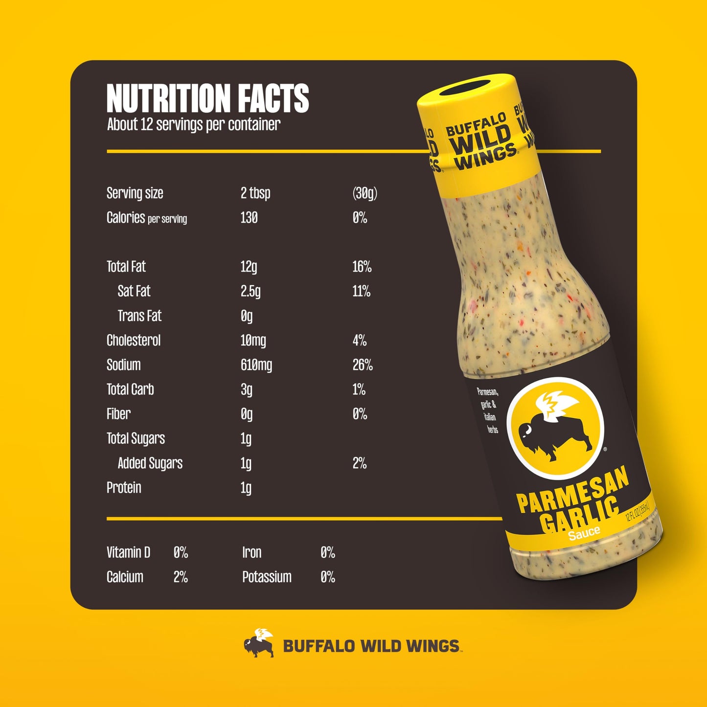 Buffalo Wild Wings Parmesan Garlic Sauce, 12 fl. oz., Perfect Dipping Sauce, Chicken Marinade, Chicken Parmesan Topping and Wing Seasoning, Made with Italian Herbs