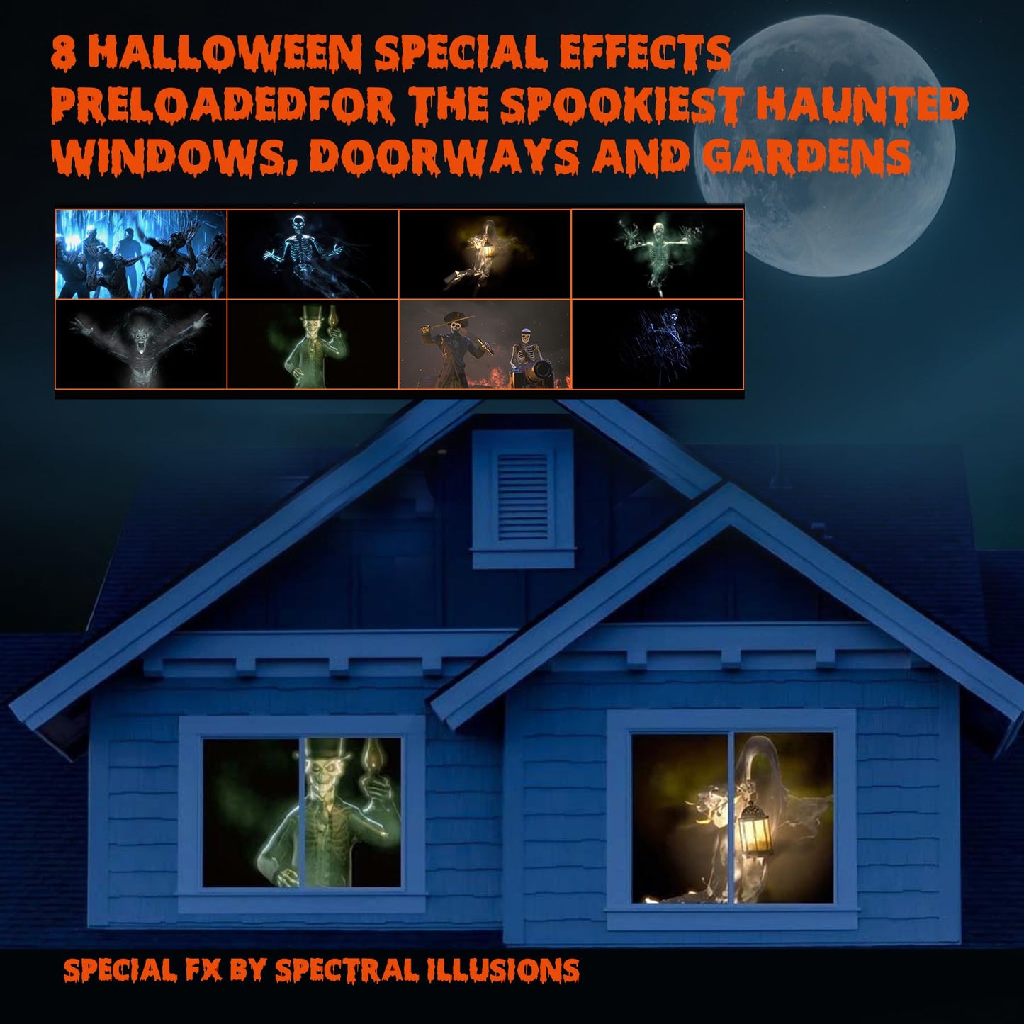 AAXA HP Halloween Projector (2025 Upgraded) for Haunted Windows, Auto-Start, Holographic Projections, Short Throw, HD 1080P, Portable Projector with 8 Pre-Loaded Hologram Movies, Built-in Speaker