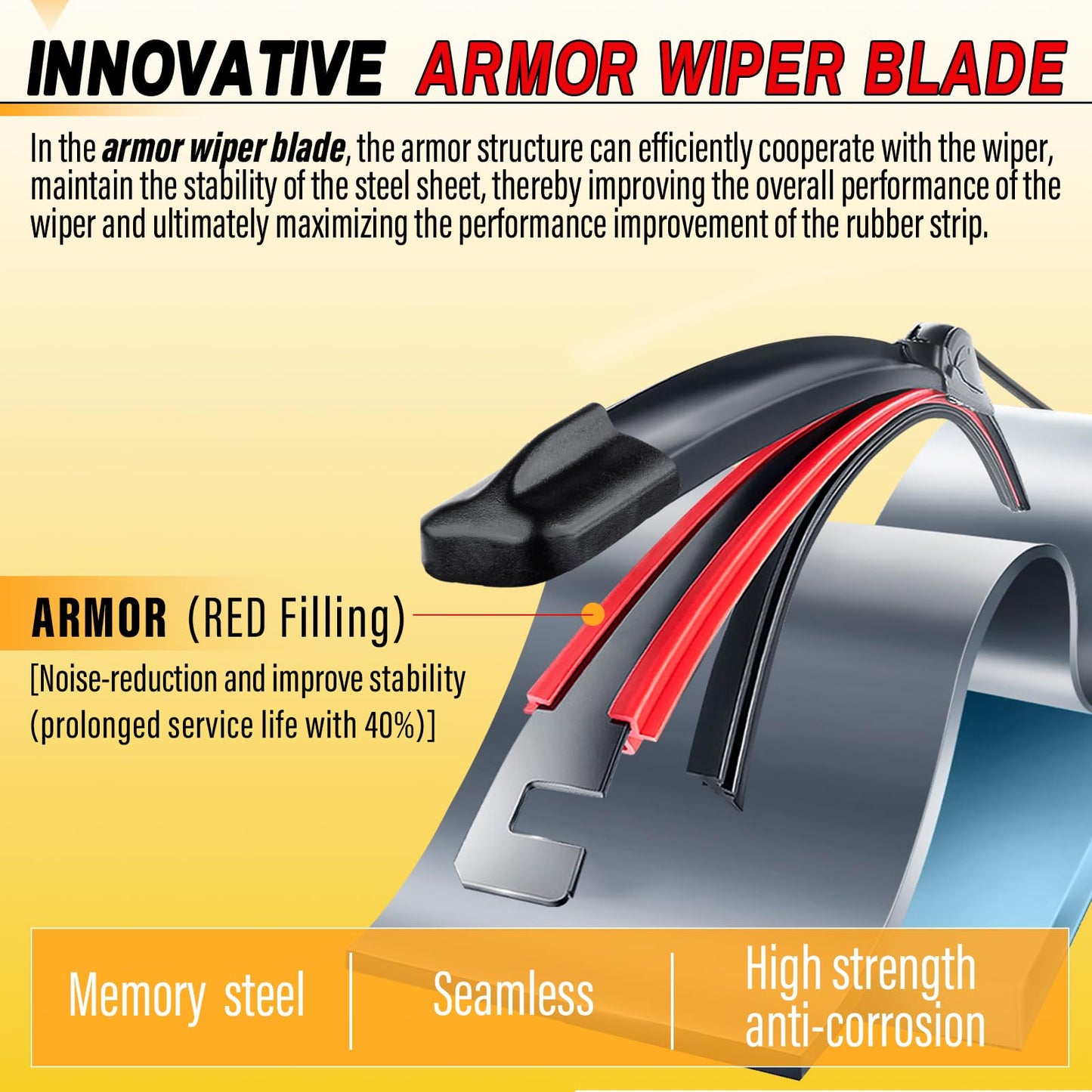 AUTOBOO 13" and 13" Windshield Wipers Blades (Pack Of 2),OEM Quality Premium All-Seasons Wiper blades,Stable and Quiet Armor wiper blades