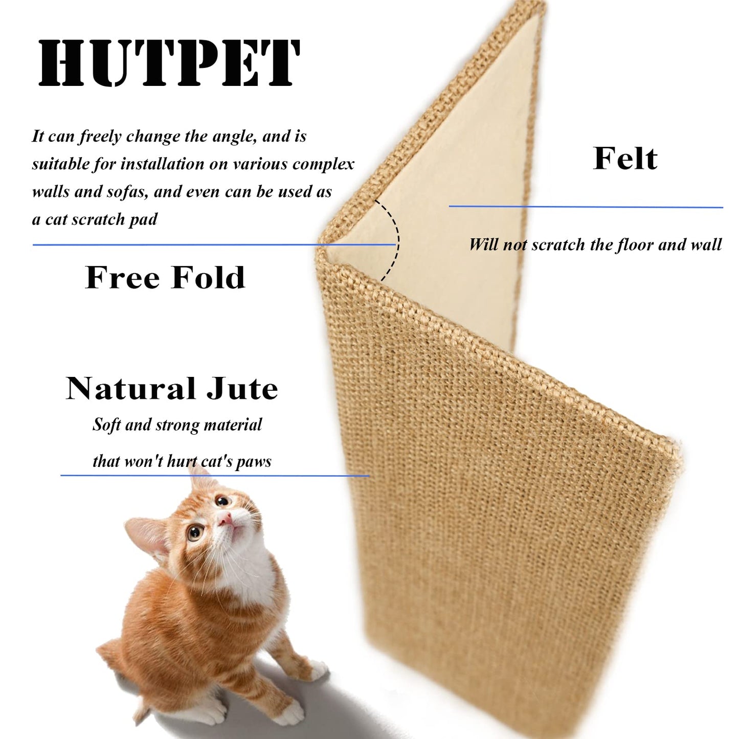 Hutpet 2Pcs Packing Foldable Cat Scratcher Board,Sofa Wall Corner Cat Scratching Pads, Horizontal Cats Scratcher Guards for Furniture Wall Cat Scratchers for Indoor Cats