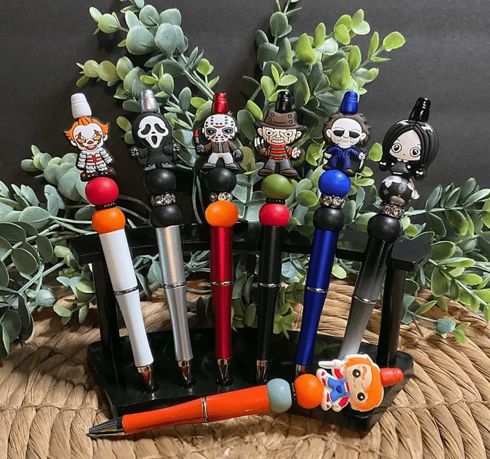 7PCS Horror Beadable Pens Horror Movie Pens Refillable Novelty Ballpoint Pen Set Halloween Spooky Pen Horror School Office Desk Accessories Gift for Adults