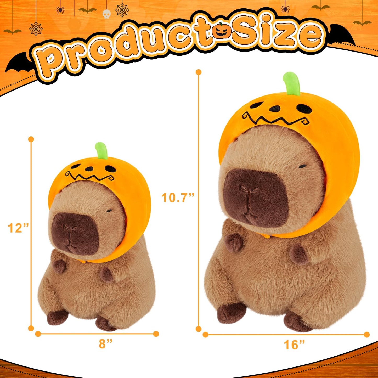 Achwishap Capybara Plush,Cute Plushies Halloween Capybara Stuffed Animal,Capybara Plush Toys,Kawaii Plush Stuffed Toy Plushie Gift for Kids Adults Thanksgiving(Capybara with Pumpkin Hat,12”)