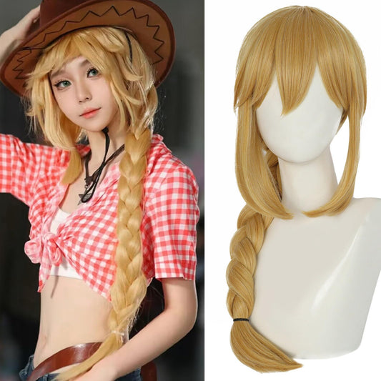 IMEYLE Applejack Wig Cowgirls Wig Women Long Gold Wigs with Bangs and Ponytails for Women Synthetic Halloween Cowgirls Costume Party Anime Cosplay Wigs Christmas Outfit for Scenecore +Hair Cap