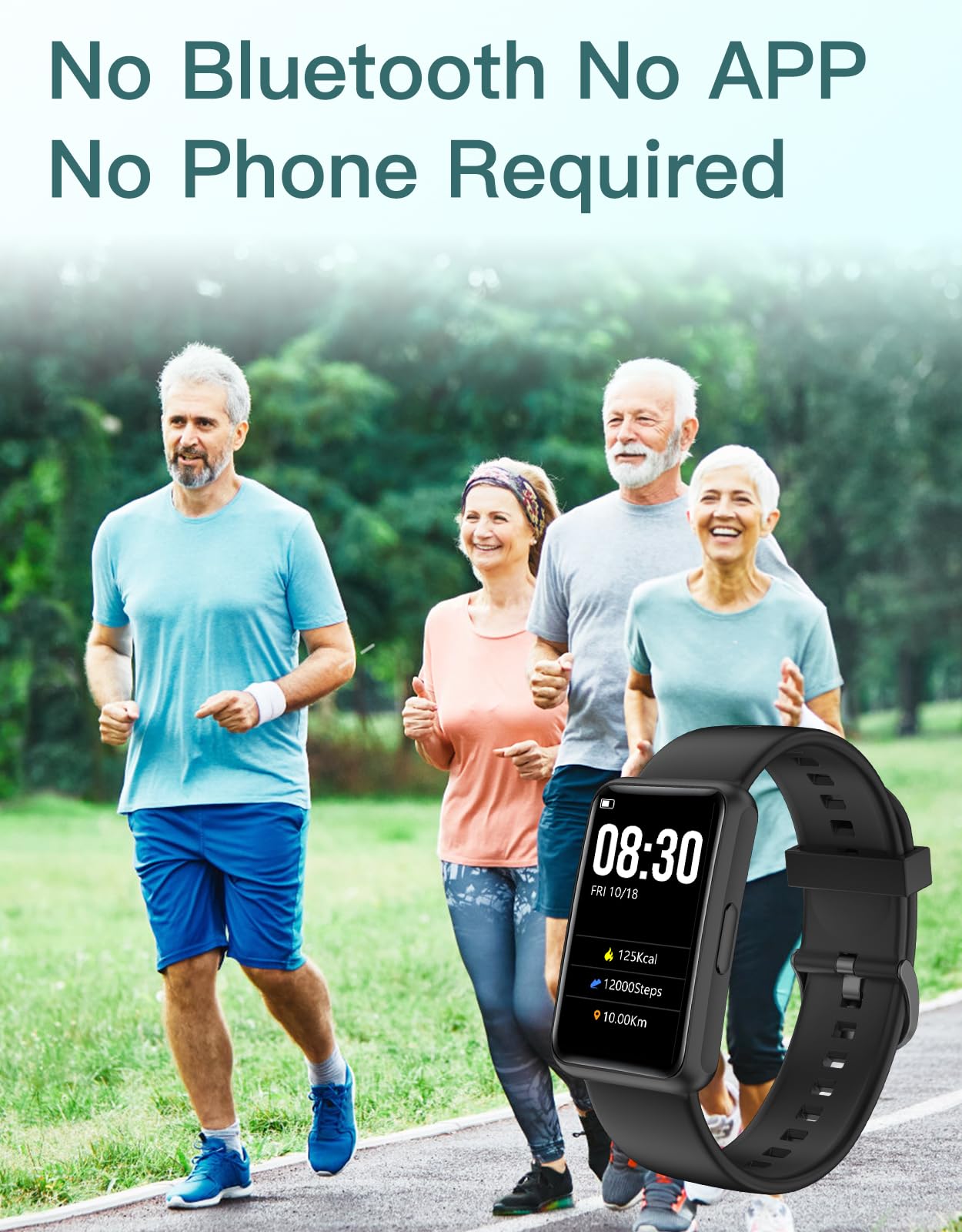 HUAKUA Fitness Tracker No Bluetooth No APP No Phone Needed, Fitness Watch for Men Women Parents IP68 Waterproof with Full Touch Screen Steps Calories Counter Sleep Tracker Alarm Clocks (Black)