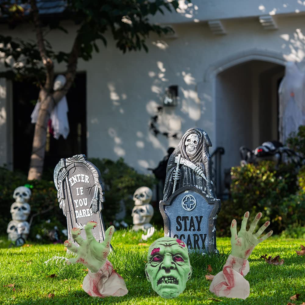 WODMAZ Halloween Zombie Stakes Decorations, Scary Zombie with Face and Arms Lawn Stakes, Groundbreaker Stakes for Halloween Patio Yard Lawn Graveyard Scenes Outdoor Party Props Decor, 3Pack