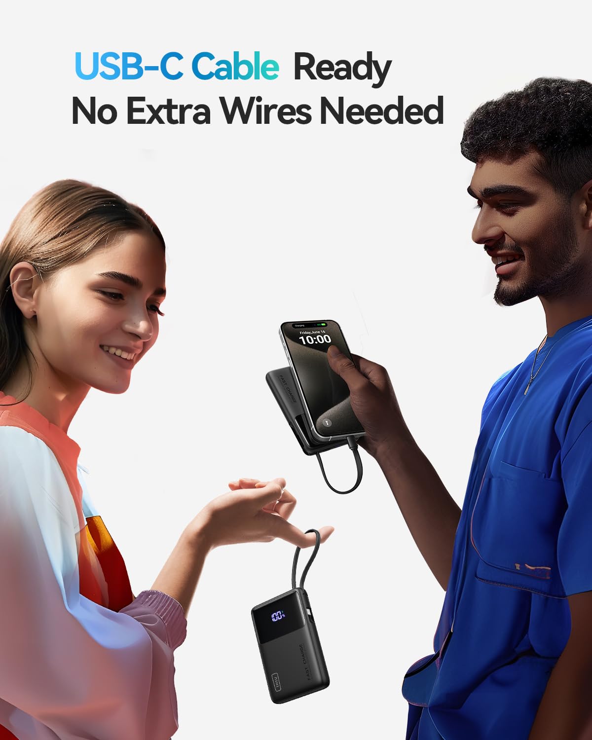 INIU 45W Power Bank, Slimmest 10000mAh Portable Charger with Build in USB-C Cable, Fast Charging USB C in&Out Battery Pack, Travel External Phone Charger for iPhone 16 15 Samsung S24 S23 Google etc