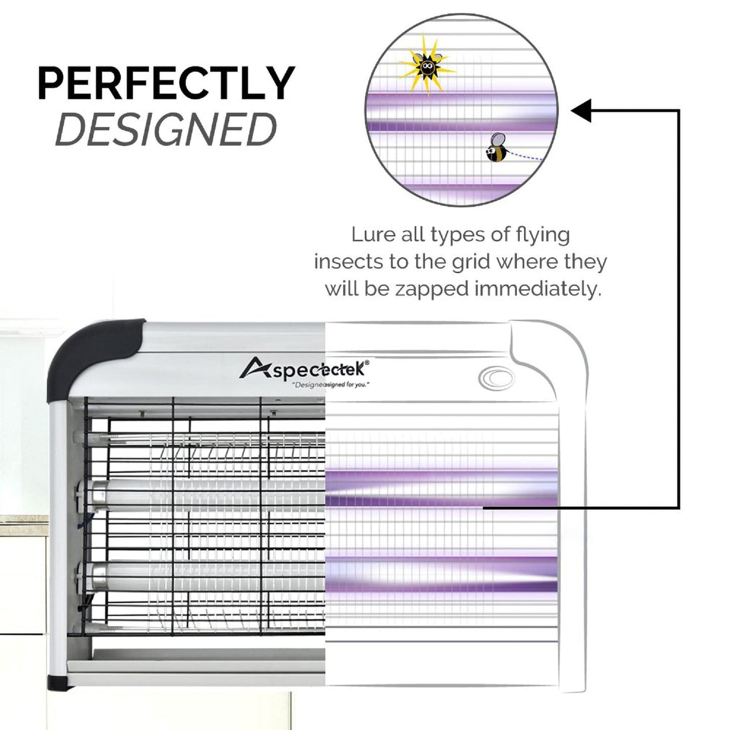 ASPECTEK Insect Killer, Bug Zapper,Powerful 20W Electronic Indoor Fly Zapper, Mosquito Killer-Indoor Use Including Free 2 Pack Replacement Bulbs