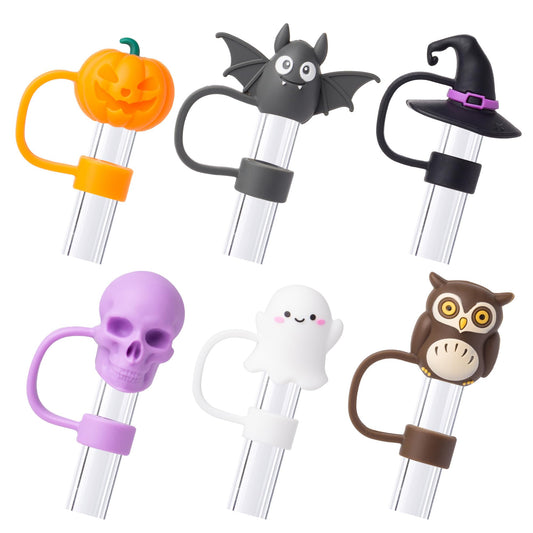 6Pcs Halloween Straw Cover Cap for Stanley Cup 40oz/30oz Tumbler, 10mm Reusable Cute Ghost Drinking Straw Topper Accessories, Portable Protector Plugs Decorations Gifts for Party Halloween