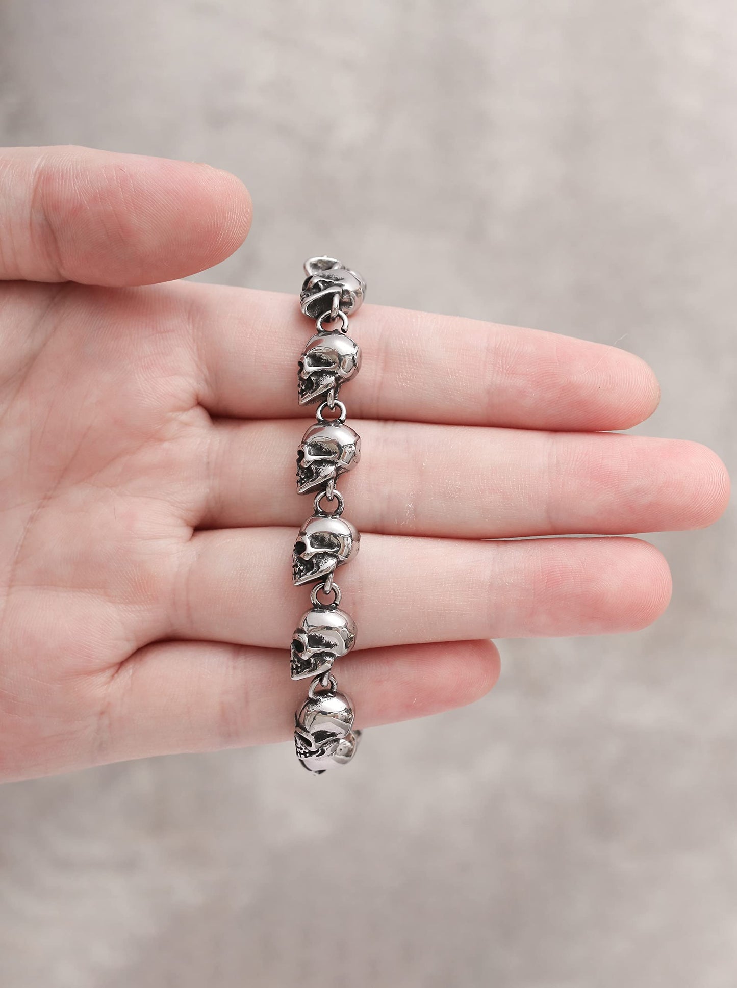 HAQUIL Stainless Steel Skull Bead Linked Bracelet for Men and Women, Skull Jewelry Gift (AD)