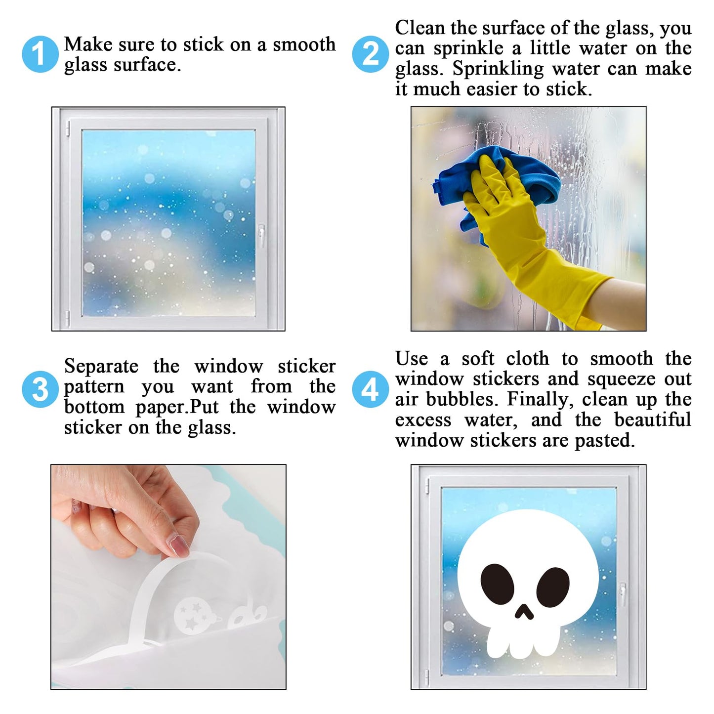 Whaline 9 Sheet Halloween Window Clings Cute Cartoon Ghost Pumpkin Skeleton Reusable Window Decals for Home Classroom Office Haunted Party Decor