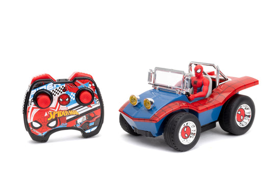 Jada Spider-Man Buggy RC with Non-Removable Spider-Man Figure – 7", Turbo Button, Full-Function Remote Control, Ages 6+, Red/Blue