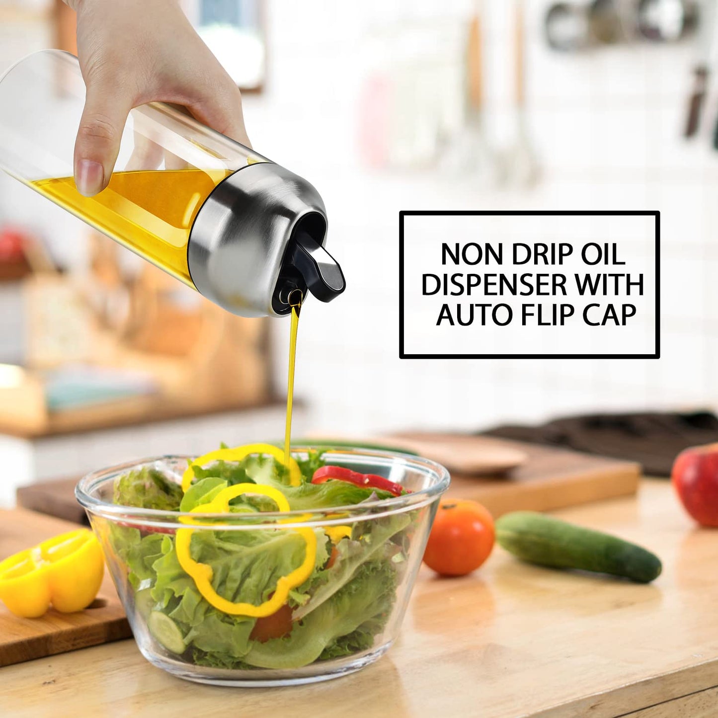 Aelga Olive Oil Dispenser - 14 OZ Glass Oil and Vinegar Dispenser Bottles Set for Kitchen No Drip-Set of 2