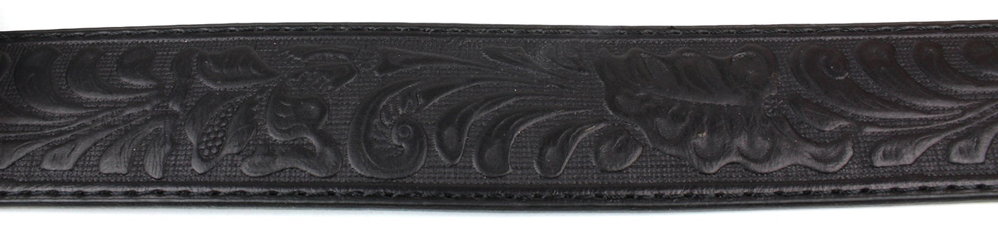 BC Belts Leather Belt Strap with Embossed Western Scrollwork 1.5" Wide with Snaps (Black-XL)