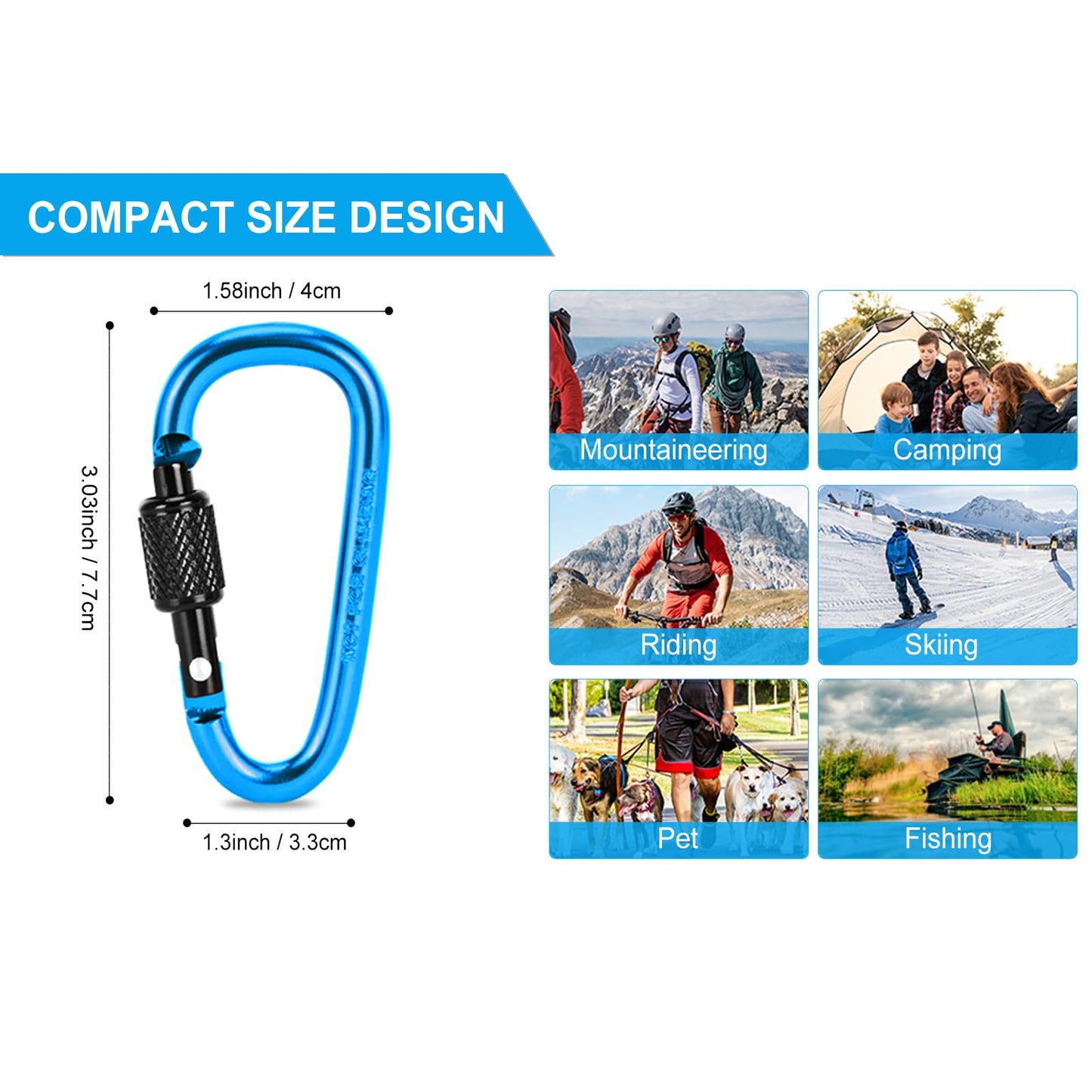 IEBUOBO 10 Pack Aluminum D Ring Key Rings Hiking Clips Locking Carabiner for Hiking Camping Fishing and Outdoor Use,Clips with Screw Gate Multicolored