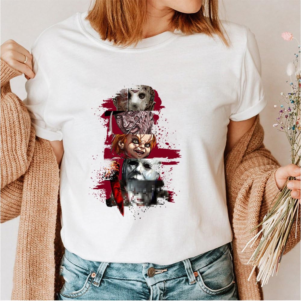 8 Sheet Halloween Iron on Patches Stickers Large Scary Movie Characters Vinyl Heat Transfer Applique Halloween Horror Clown Ghost Face Iron on Decals for T-Shirts Bags Clothing DIY Decorations