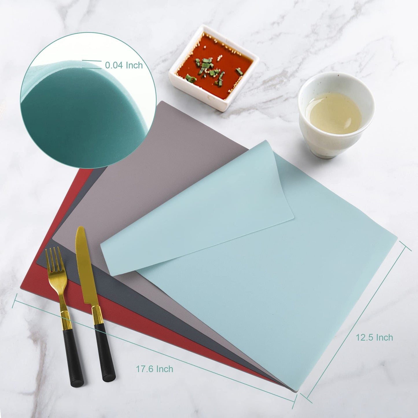 IYYI Silicone Placemats, Placemats for Kids, Placemats Set of 4 Waterproof Heat Resistant Non-Slip Placemats for Dining Table, Easy to Clean (Light Blue)