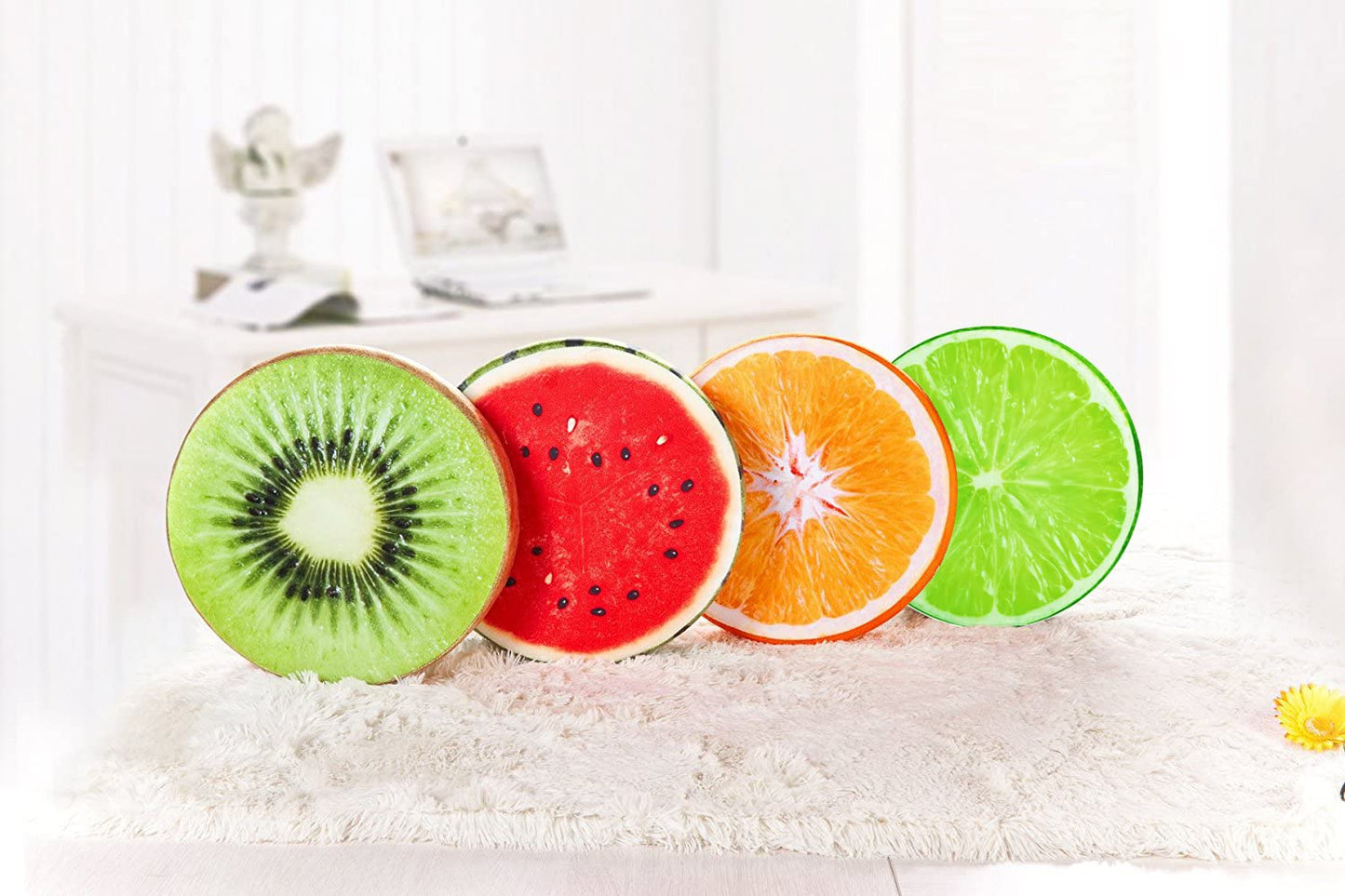 HYSEAS Round Throw Pillows 14 Inch Watermelon, 3D Print Decorative Plush Funny Fruit Stuffed Cushions Toy Seat Pad for Couch, Chair, Floor, Sofa, 2 Pack