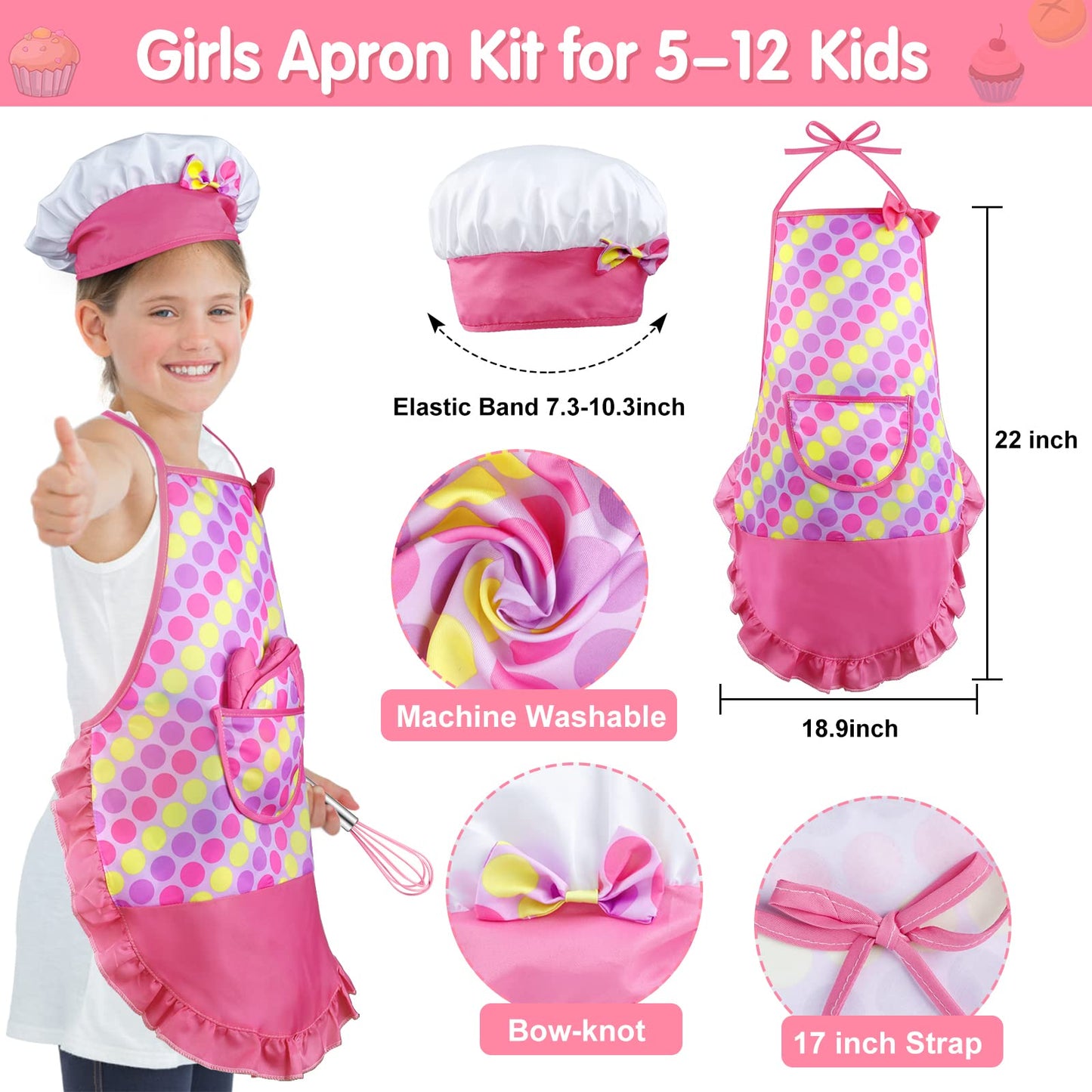 INNOCHEER Kids Baking and Cooking Set for Girls, 54PCS Chef Costume Set with Kids Apron, Chef Hat, All Real Cooking Tools and Baking Supplies, Kitchen Utensils and Recipes for Child Junior Chefs 3+