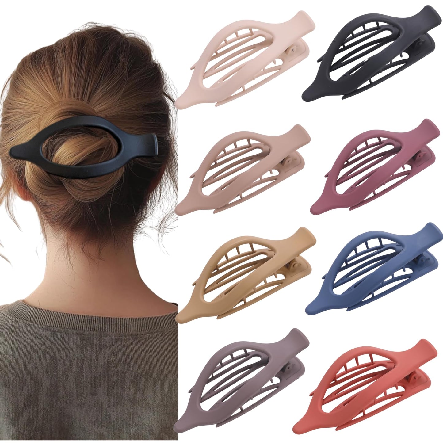 8 Pack Flat Hair Clips for Women,Matte No Crease Flat Claw Clips, Large Strong Hold Barrettes for Thick & Thin Hair, French Duckbill Styling Accessories