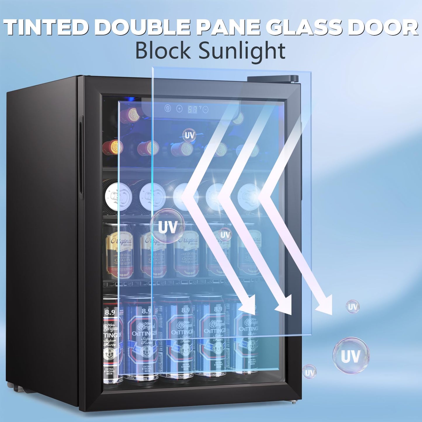 2.6 Cu.ft Beverage Refrigerator Cooler, 95 Can Mini Fridge Glass Door with Adjustable Shelves, Digital Temperature Display, Freestanding Small Drink Fridge for Home, Office or Bar(Black)