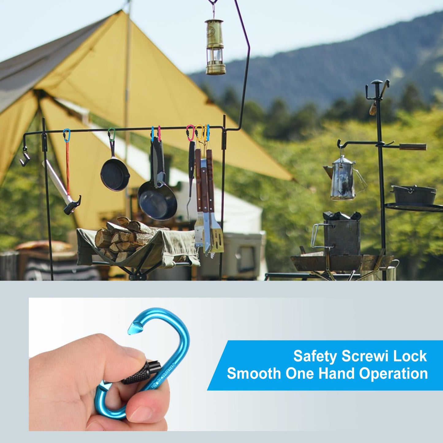 IEBUOBO 10 Pack Aluminum D Ring Key Rings Hiking Clips Locking Carabiner for Hiking Camping Fishing and Outdoor Use,Clips with Screw Gate Multicolored