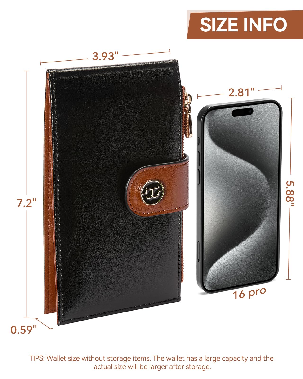 BOSTANTEN Leather Wallets for Women Large RFID Blocking Slim Bifold Purse Card Holder with Zipper Pocket Black&Brown