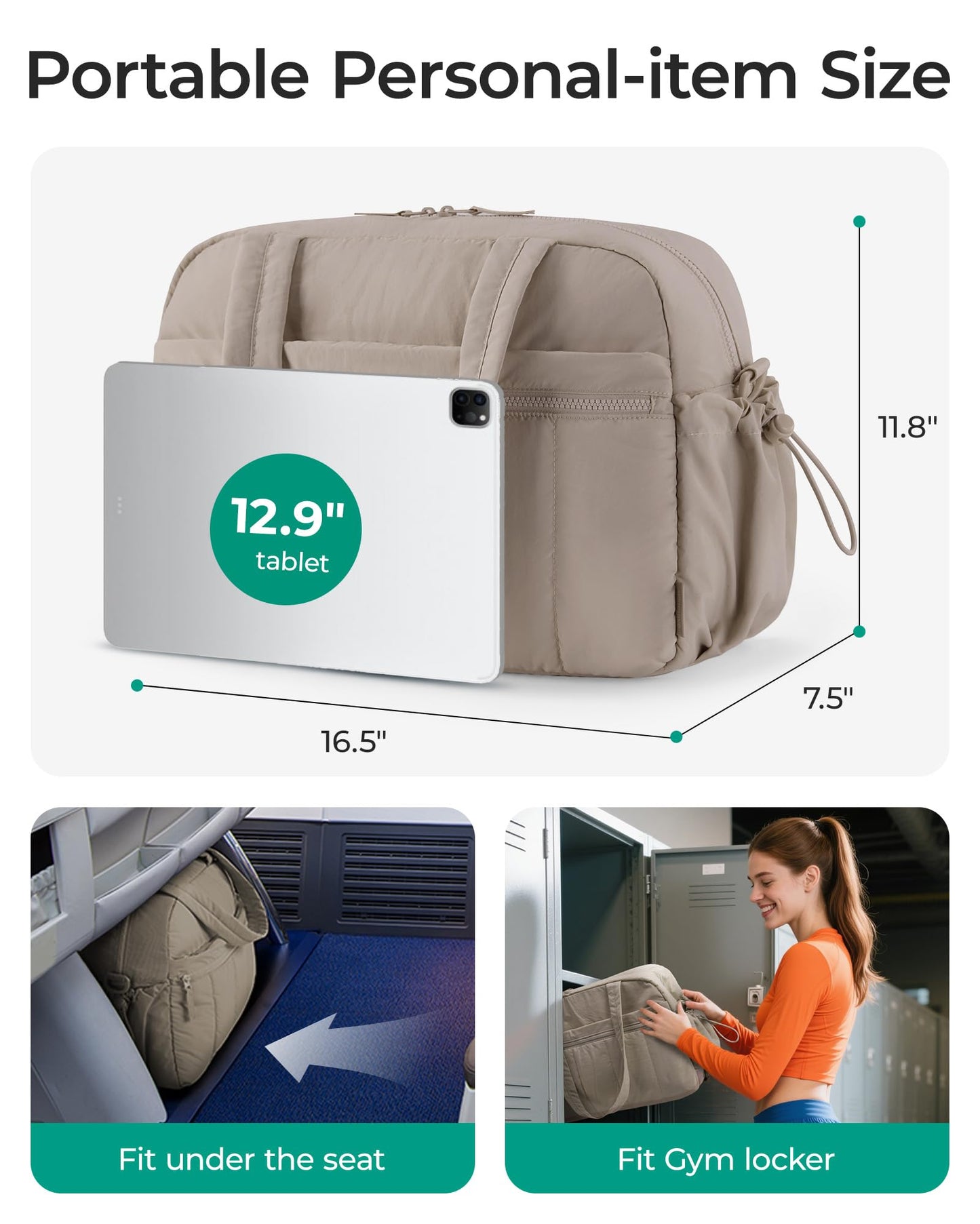 BAGSMART Gym Bag for Women, Duffle Bag for Travel with Wet Pocket, Lightweight Carry on Weekender Duffel, Water Resistant, Camel