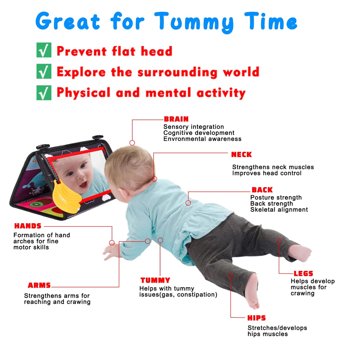 Baby Mirror Tummy Time Toys 0-6 Months with Crinkle Cloth Books Infant High Contrast Newborn Sensory Black and White Toy for 0-3 4 5 6 Months Must Haves Babies 3-6 6-12 Month Boys Girls Shower Gifts