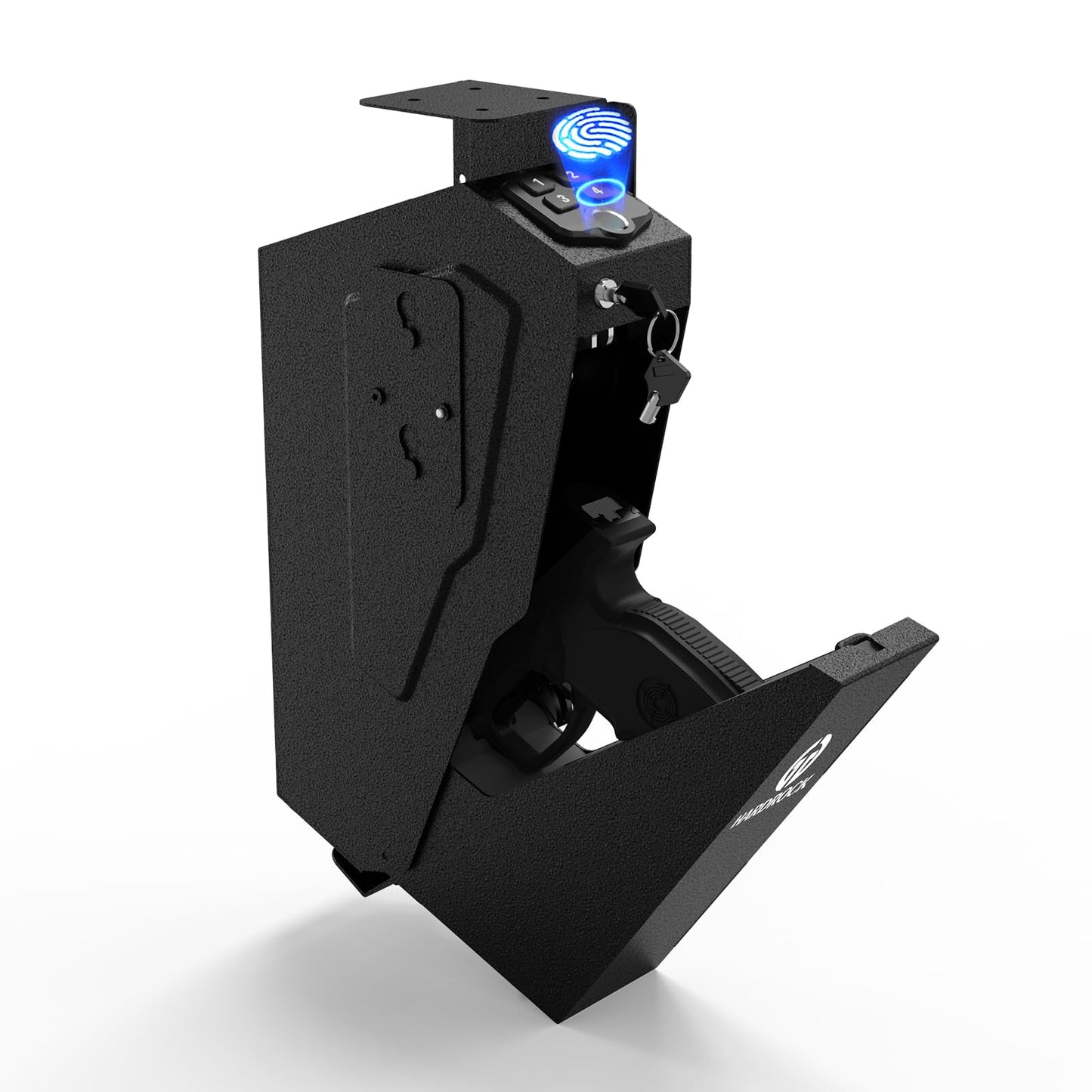 HARDROCK Gun Safe for Pistols, Biometric Wall Mounted Handgun Safe Box for Desk, Bedside,Truck,Drop Down Quick Access Security Safe with Fingerprint Keypad Lock for Home nightstand