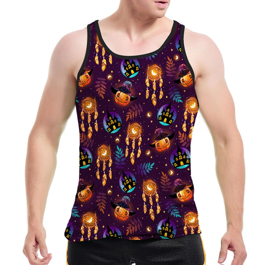 AIMPACT Mens Mesh Halloween Print Tank Tops Sleeveless Quick Dry Muscle Tank Tops Mens Shirts for Workout Gym Jogging (Pumpkin L)
