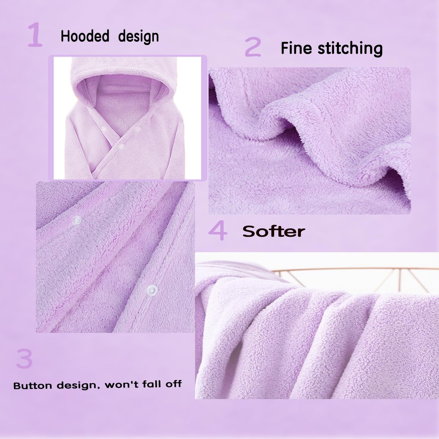IFaryMes Toddler Bath Towel Baby Towels with Hood 27.5"X55" Ultra Absorbent Soft Bathrobe Blanket Kids Shower Towel for Girls and Boys(Purple-Cat)