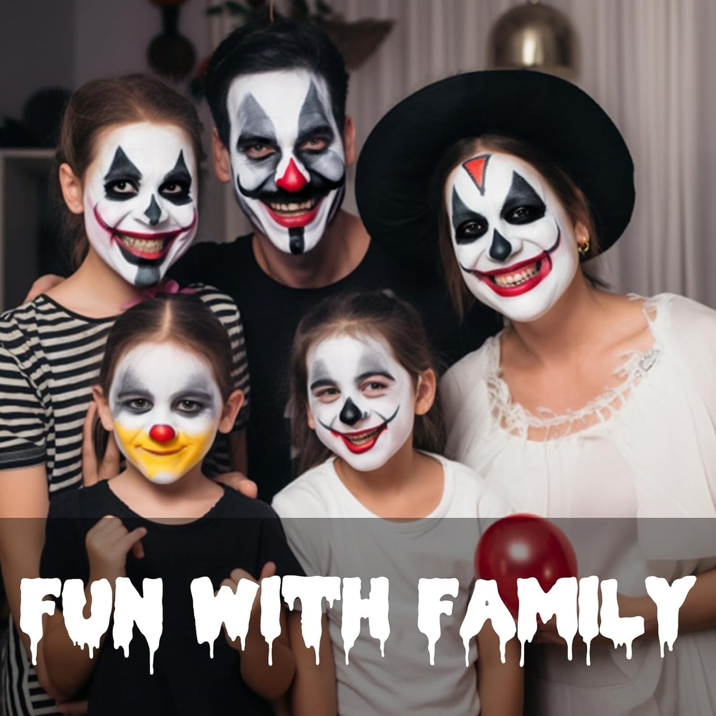 White Black Red Joker Clown Face Body Paint with Brushes for Halloween Makeup, Water Based Face Painting Kit Non Toxic for Kids & Adults, Facepaint Set for Skull Witch Goth Vampire SFX Cosplay Make Up