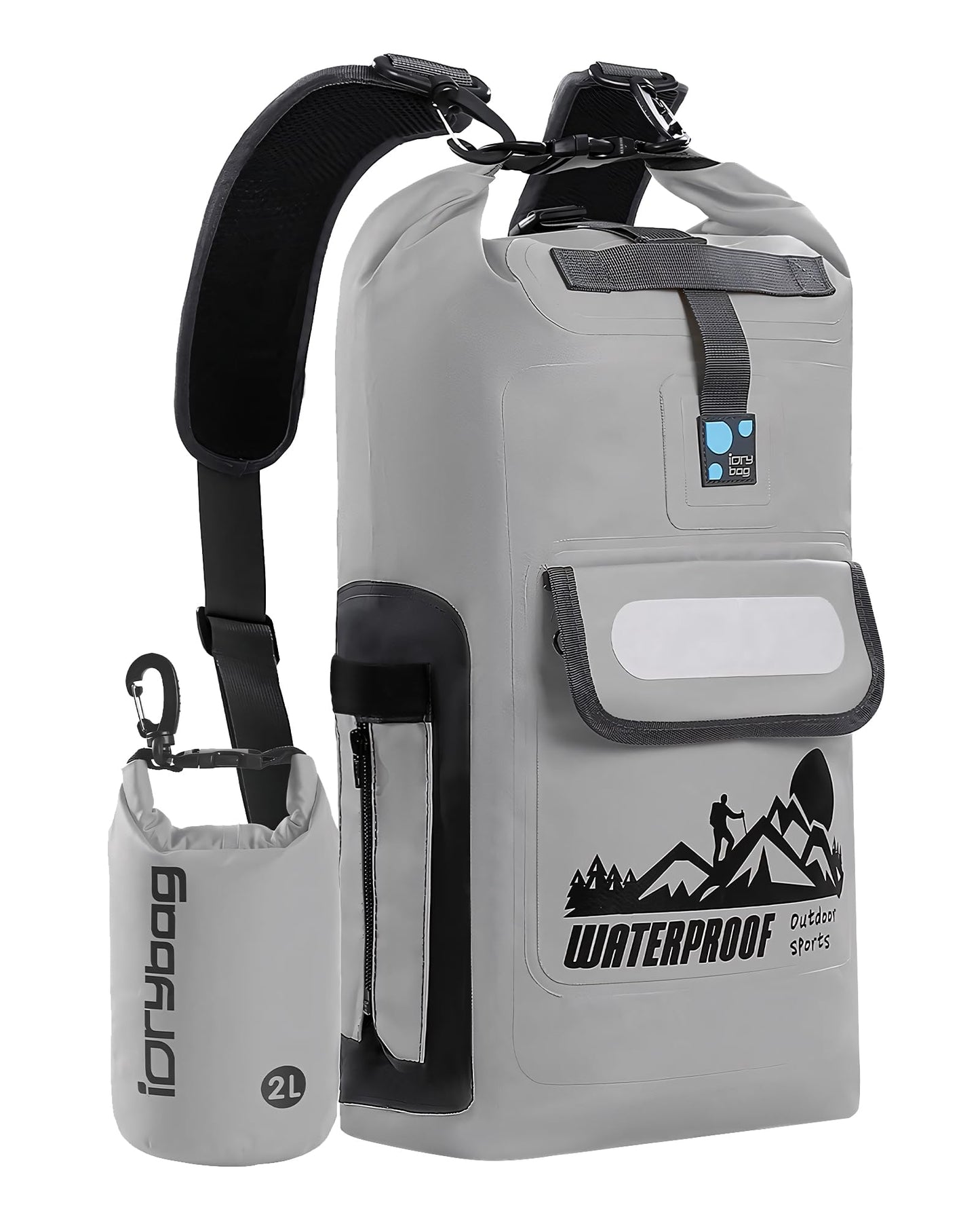 IDRYBAG Dry Bag Backpack Waterproof Floating 20L/30L/40L, Dry Bags Waterproof Backpack for Men, Dry Sack Waterproof Bag Kayak, Gray, 16 long, Hiking Backpack