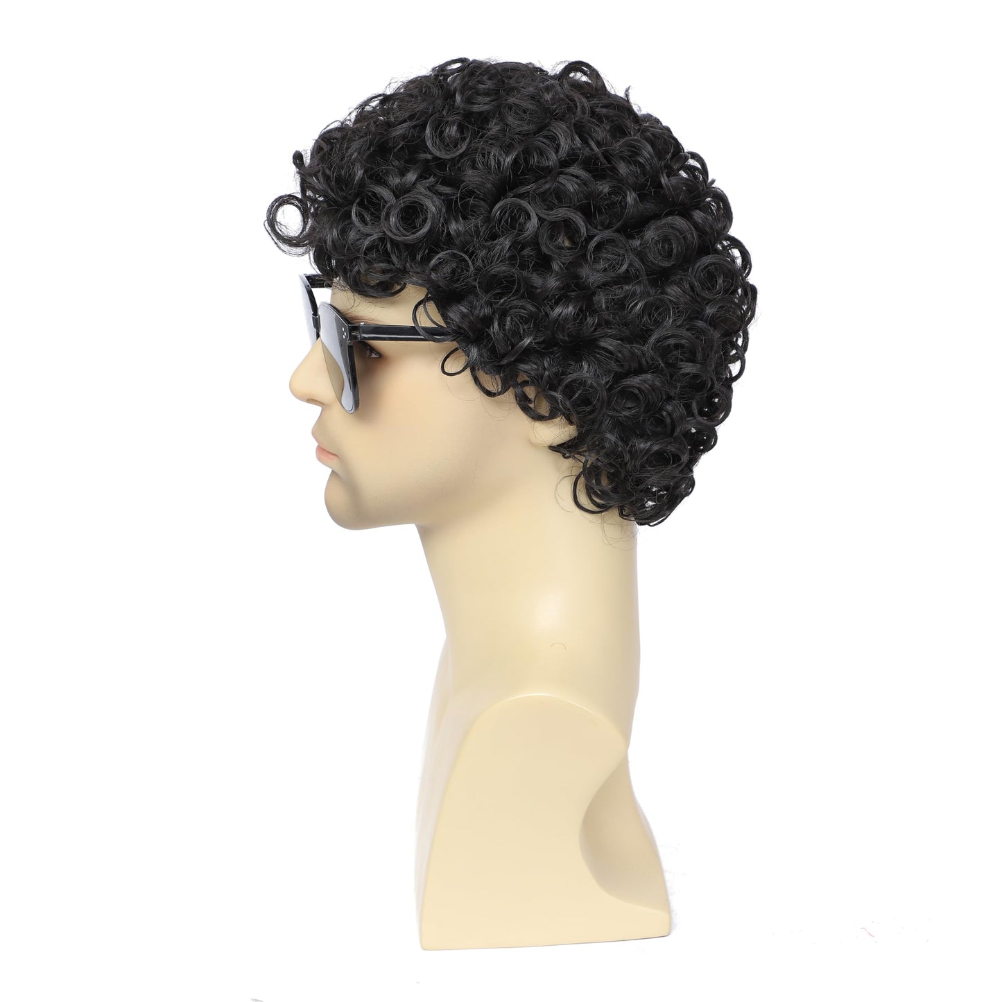 Adequate Mens Short Afro Curly Wigs for Male 70s 80s Disco Wig Guy Rocker Wig Halloween Cosplay Fancy Wigs for Daily Party Costume (Black)