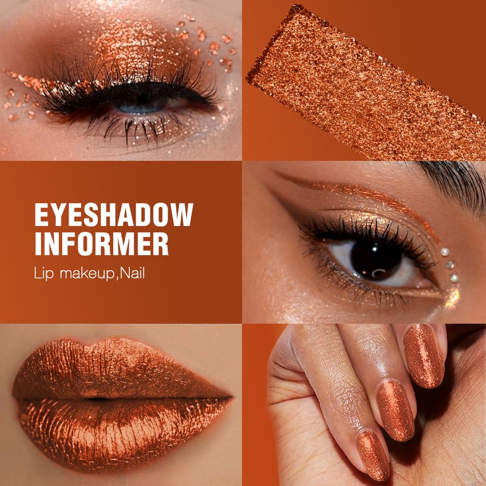 Afflano Metallic Orange Red Eyeshadow, Warm Glitter Eyeshadow Palette One-Swipe Coverage, Intense Color Sparkle Red Brick Eye shadow, Long Lasting Fall Eye Shadow for Women Halloween Pumpkin Makeup