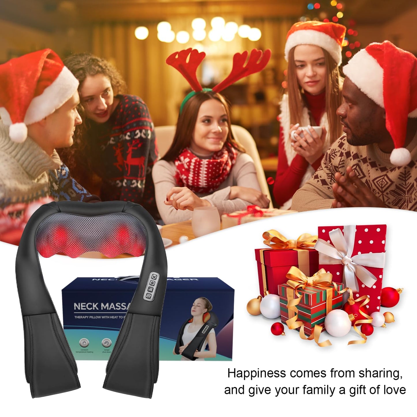 ifgoooo Neck Massager,Gifts for Women Men Mom Dad - Shiatsu Back and Neck Massager,Shoulder Massager Deep Tissue with Heat,Electric 4D Massage Pillow(NOT Cordless)