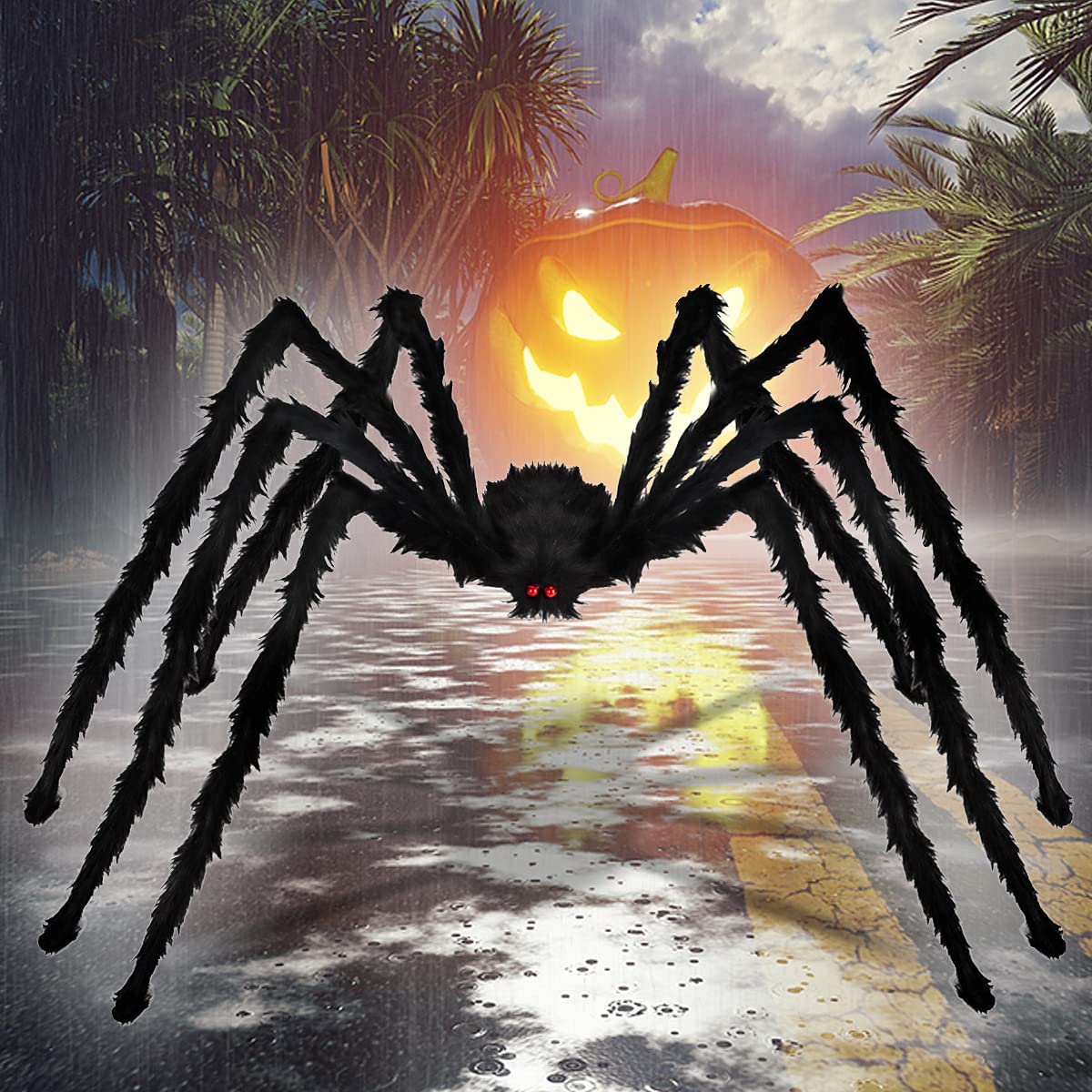 Aiduy Outdoor Halloween Decorations Scary Giant Spider Fake Large Spider Hairy Spider Props for Halloween Yard Decorations Party Decor, Black (1 Pack)