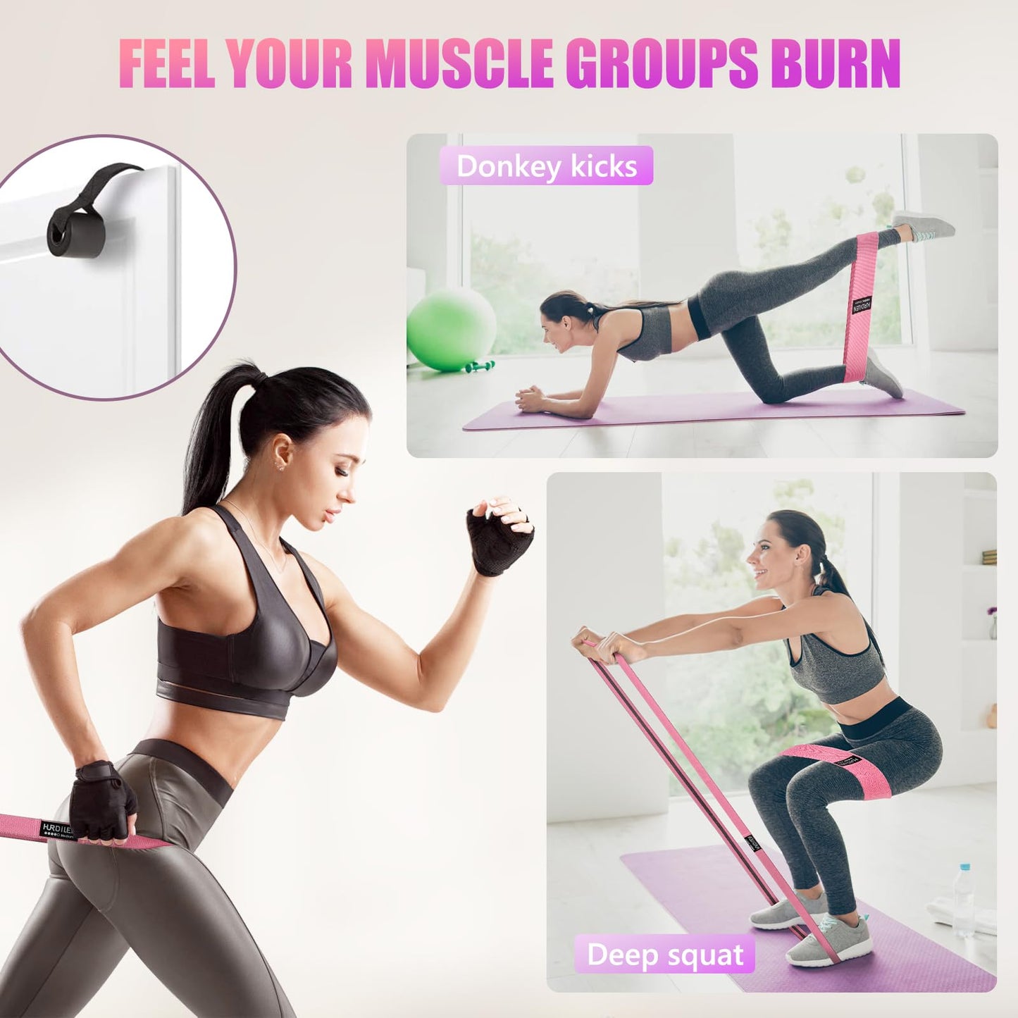 Hurdilen Resistance Bands for Working Out Set, 3 Pcs Pull Up Bands and 3 Pcs Assistance Bands with Door Anchor for Legs, Glutes, Hip, Fabric Loop Bands Workout Bands Resistance for Gym, Home, Office