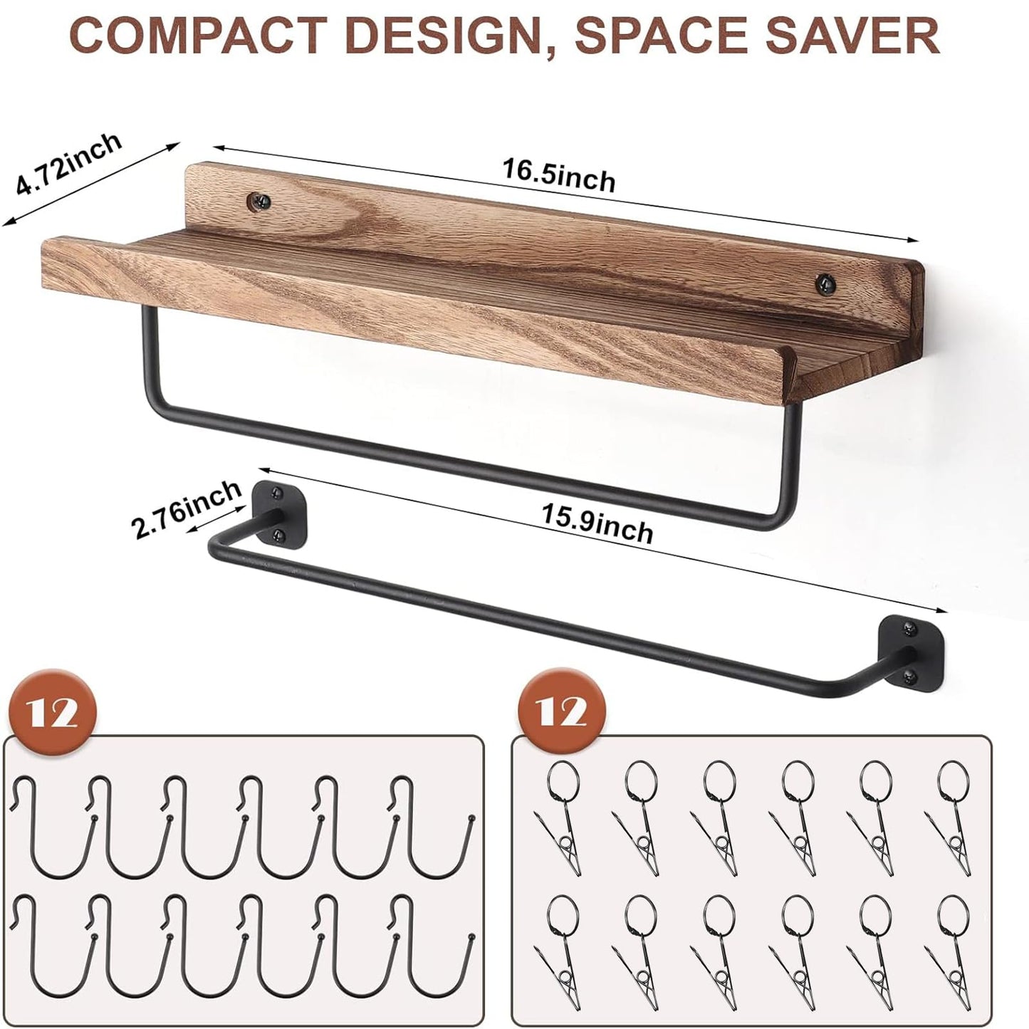 HYDERMUS Hat Organizer for Baseball Caps Wall Mount with Shelf Hat Hanger Metal Hat Holder Rack for Closet Wall Storage Organization Display Carbonized Black