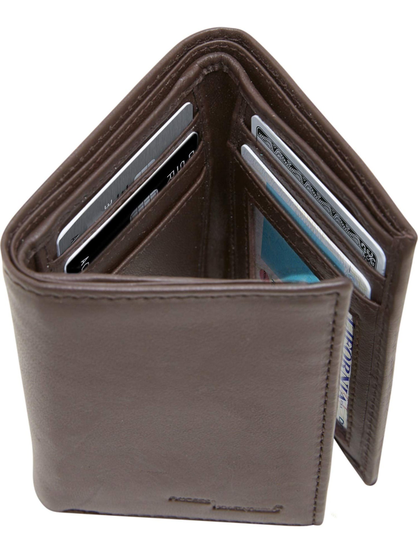 Access Denied Genuine Leather Wallets For Men - Slim Minimalist Trifold Mens Wallet With ID Window RFID Blocking Box Gifts For Men