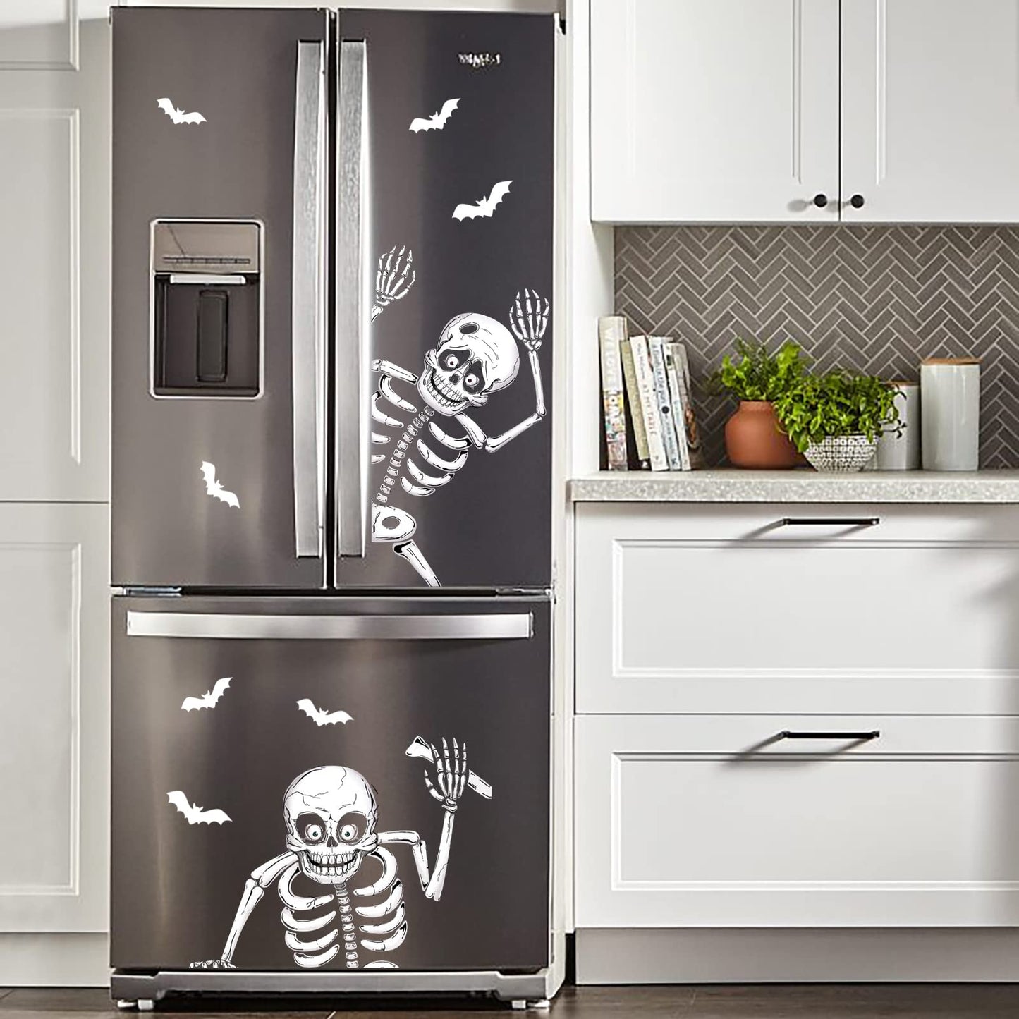 74pcs Giant Halloween Window Clings Decorations, 8 Sheets 6 Skeleton Window Stickers, Scary White Skull Window Silhouettes Decal for Indoor Bathroom Glass Door Decor Home Haunted House Party Supplies