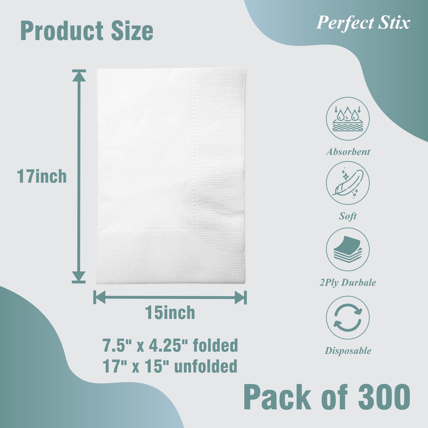 Bell Marque White Dinner Napkin-300 2-Ply White Dinner Napkins, 0.1" Height, 17" width, 15" Length (Pack of 300)