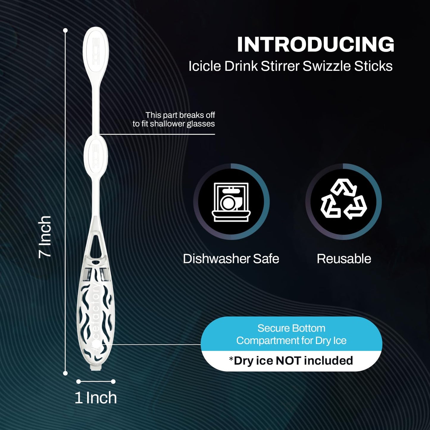 Icicle Cocktail Stirrer, Dry Ice Swizzle Sticks for Smokey Cocktails, Drinks, and Coffee, Glows In The Dark, (Use with Dry Ice), 10 Pack