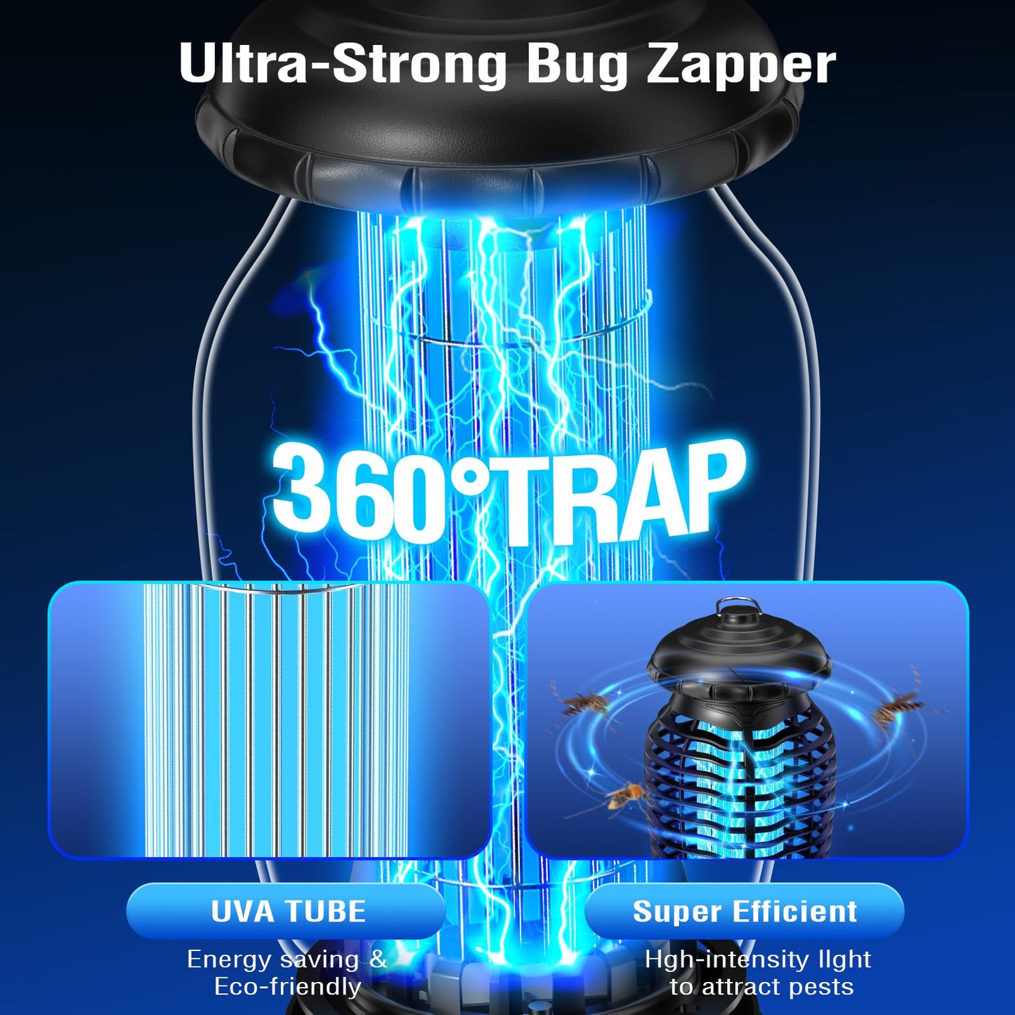 CACULE Bug Zapper Outdoor 4200V Electronic Mosquito Zapper Fly Traps Outdoor Mosquito Repellent Killer Inside/Outside for Home, Patio, Backyard, CA-Blue A1