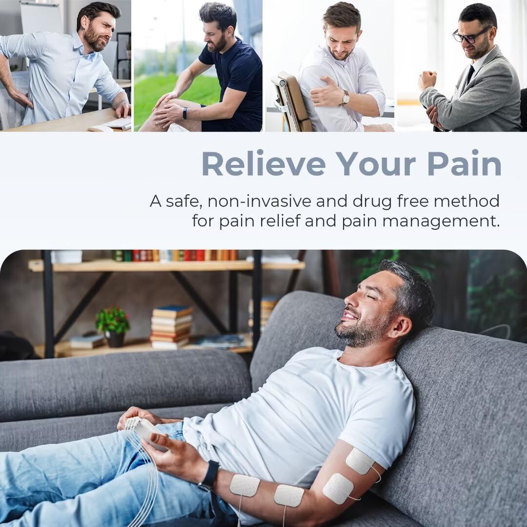 AUVON 4 Outputs TENS Unit Muscle Stimulator with 24 Modes & Intuitive Operation Design, FSA & HSA Eligible, TENS Machine with 10 TENS Pads, Electronic Pulse Massager for Back Pain Relief Therapy