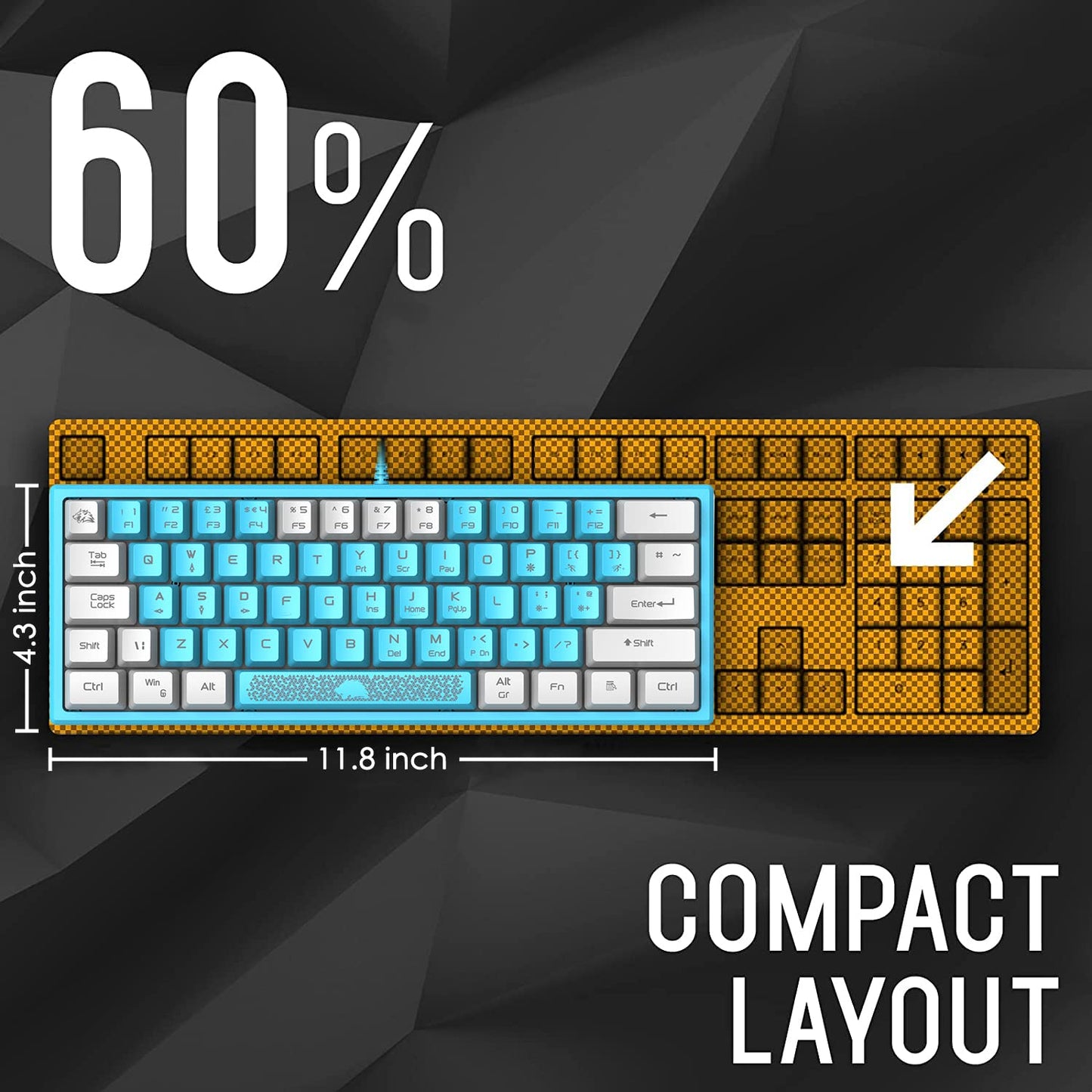 60% Gaming Keyboard and Mouse Combo Duble Color Keycaps Samll RGB Backlight Mechanical Feeling and Mechanical RGB 6400 DPI Honeycomb Optical Mouse,Gaming Mouse pad for Gamers and Typists