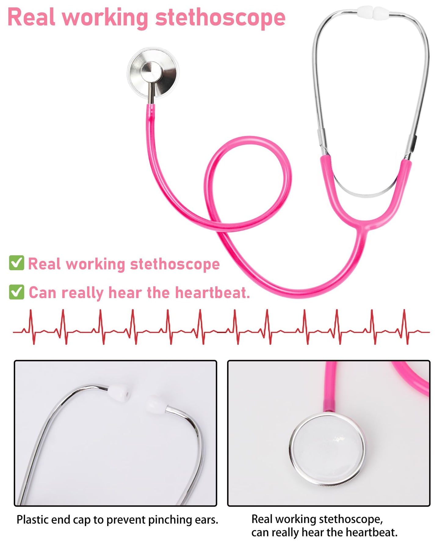 ICECUTE Doctor Scrubs for Kids,7 Pcs Scrubs Costume with Accessories,Halloween Costume for Boy Girls,3-11 Years (Pink, 10-11Years)