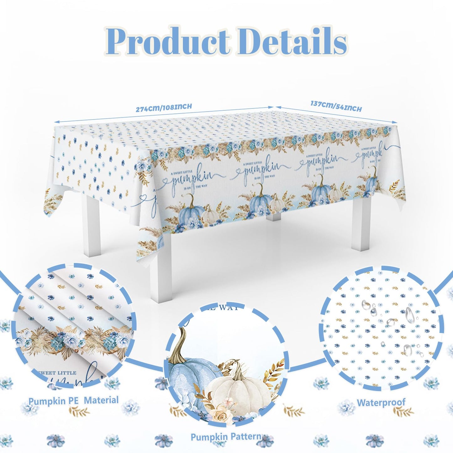 AIBIIN 194Pcs Fall Pumpkin Baby Shower Decorations for Boys, Boho Floral Pampas Grass Little Pumpkin Party Supplies Disposable Tableware Set Plates Napkins Banners Plastic Tablecloth for Baby Shower