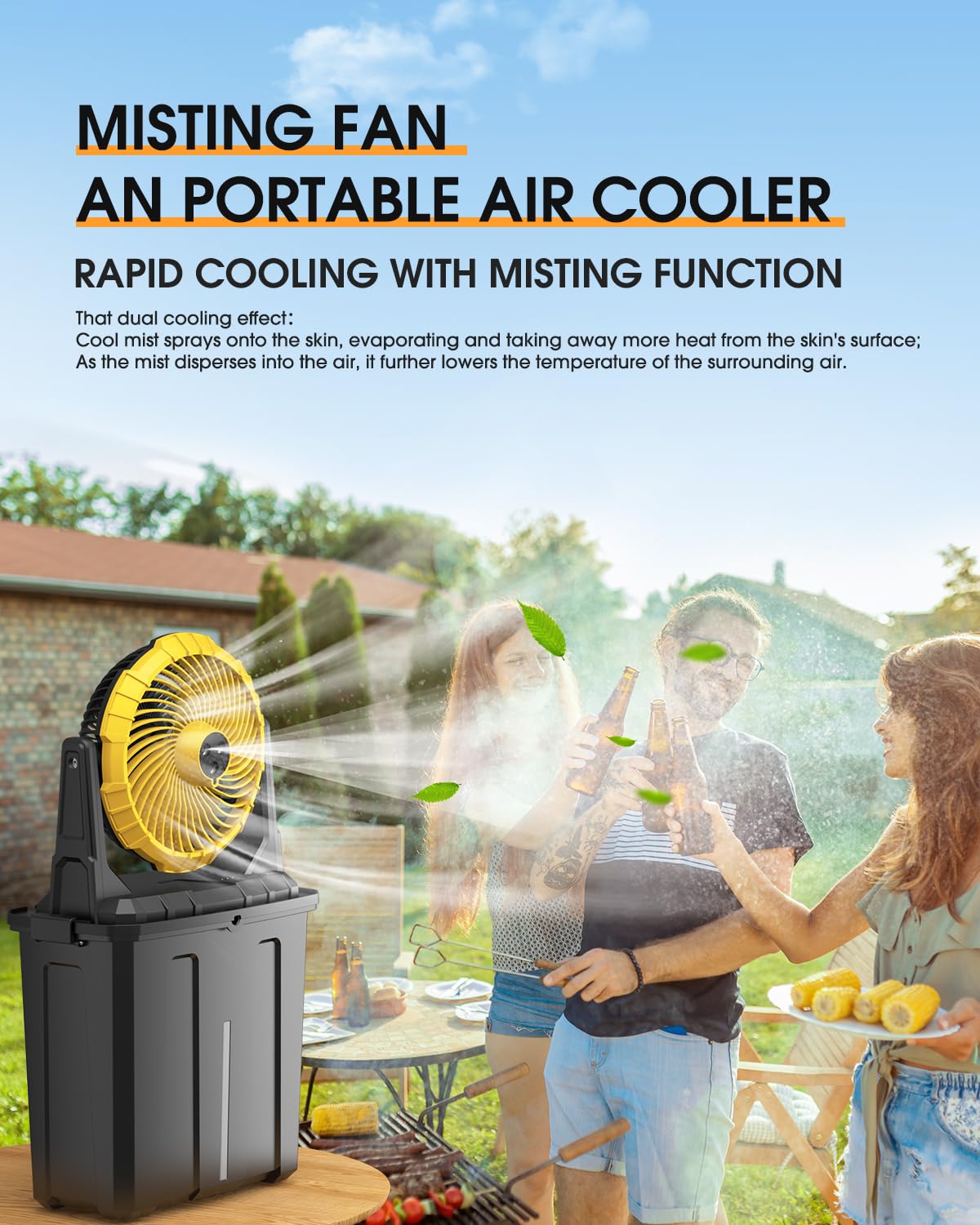 Ausic Portable Misting Fan - 9L Bucket, 10-inch Outdoor Fans for Patios/Camping/Beach/Golf etc., 20000mAh USB Rechargeable Battery Powered Floor Water Cooling Fan, 3 Strong Winds, 3 Spray Mister