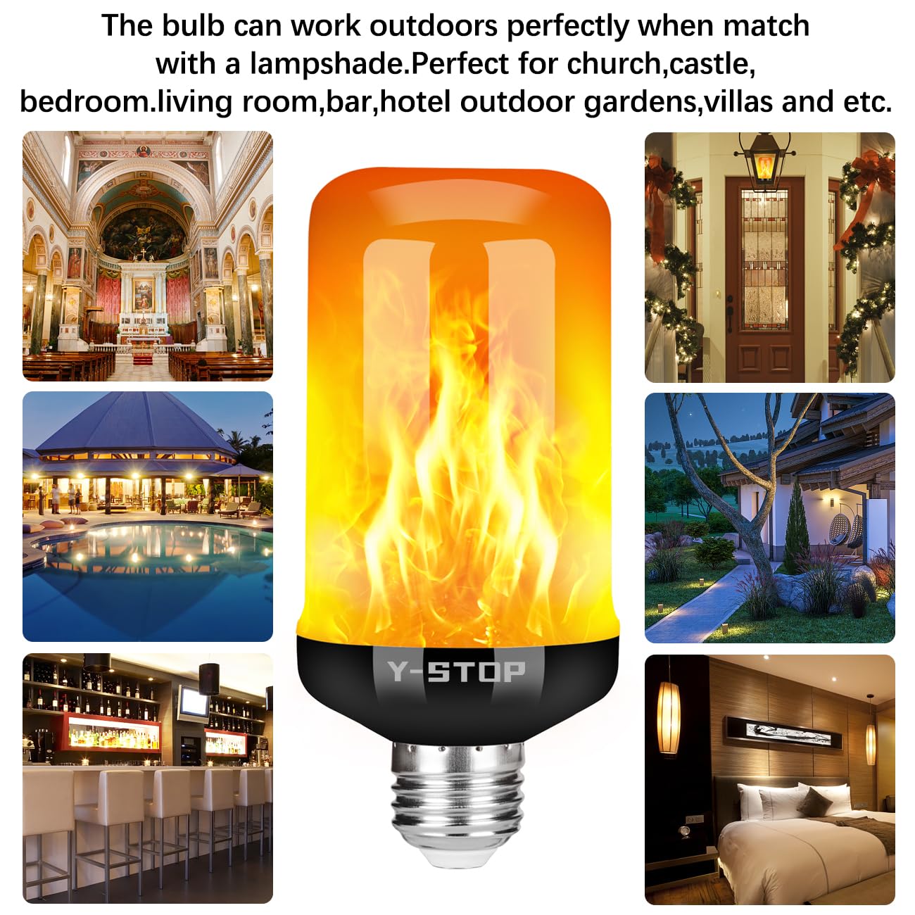 Y- STOP Upgraded LED Flame Light Bulbs, 4 Modes Flickering Light Bulb with Upside Down Effect, E26 Base Flame Bulb for Halloween Lights, Christmas Decorations Outdoor Indoor, Party Decor (2 Pack)